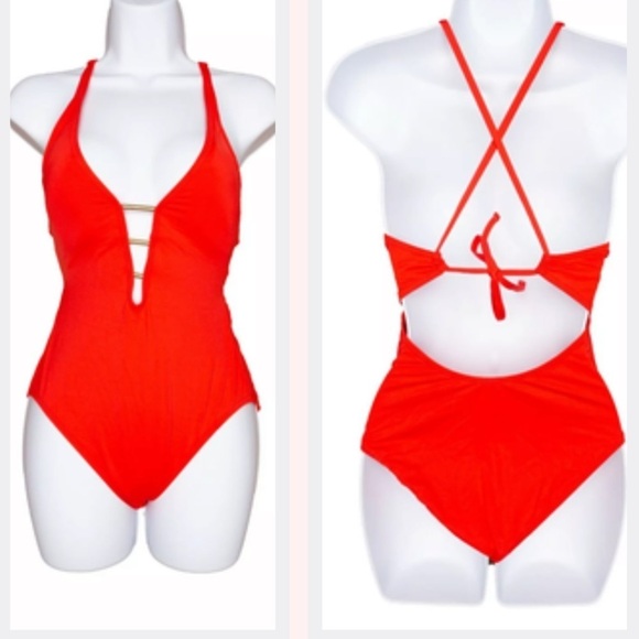 ♥️Carmen Marc Valvo, 6, Waist Synching, Brilliant Red, One Piece Swimsuit - Picture 1 of 8